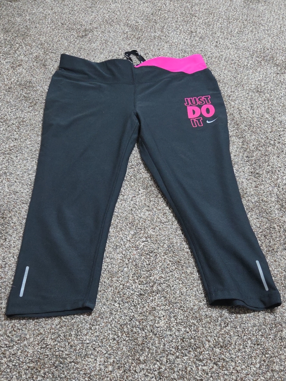 Nike Womens Black Joggers with Pink Waistband & 'Just Do It' Logo